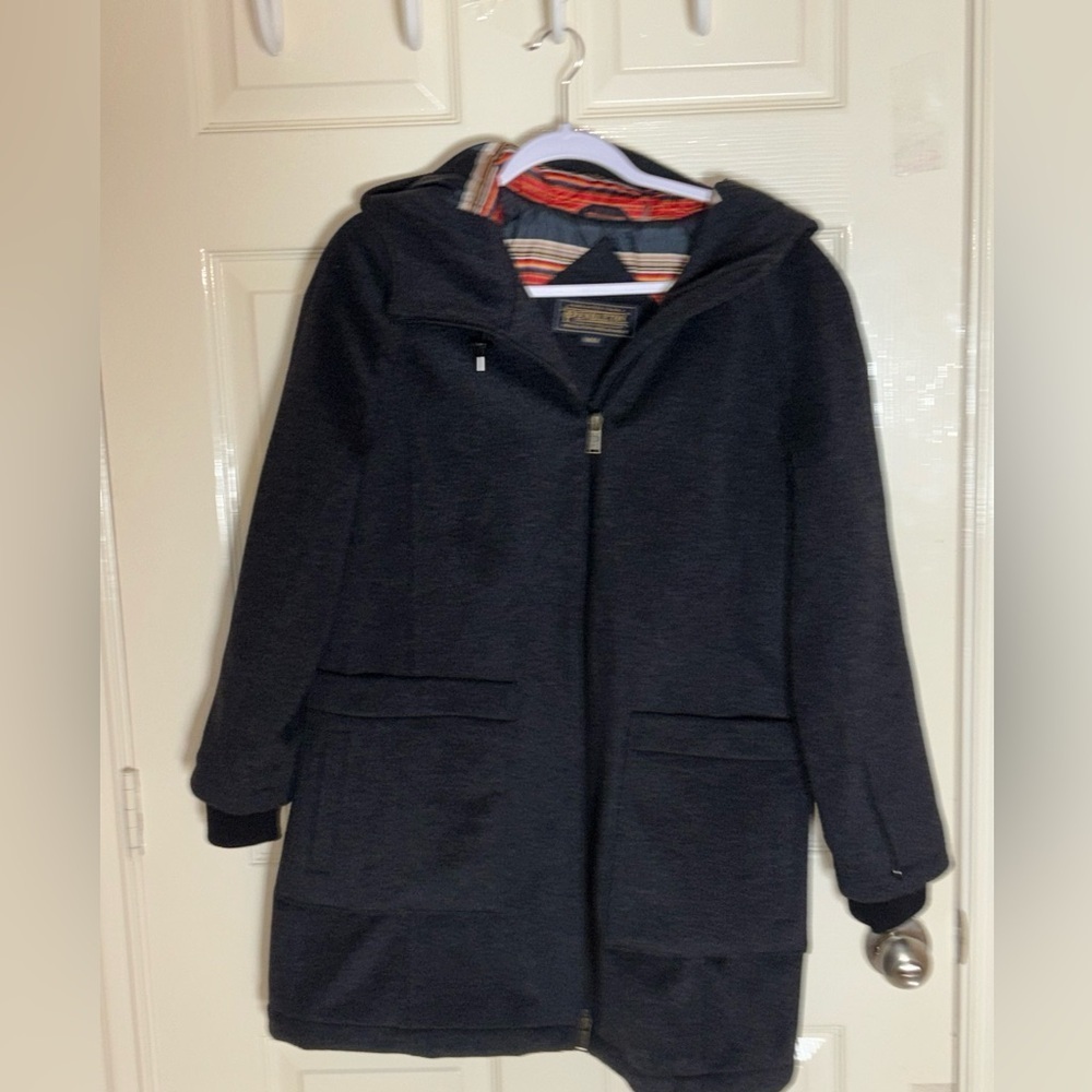 New Pendleton Women's Beverly Wool Blend Hooded Coat In Dark Gray Size Medium - Picture 9 of 13